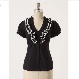 NWT Odille / Anthropologie Black & White Caps Top